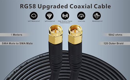 Boobrie Upgraded SMA Male to SMA Male Cable RG58 1M SMA Male to Male RF Adapter Cable SuperFlex RG58 Low Loss SMA Male SMA Male Connector Cable for WIFI Antanna Wireless Router Network Devices