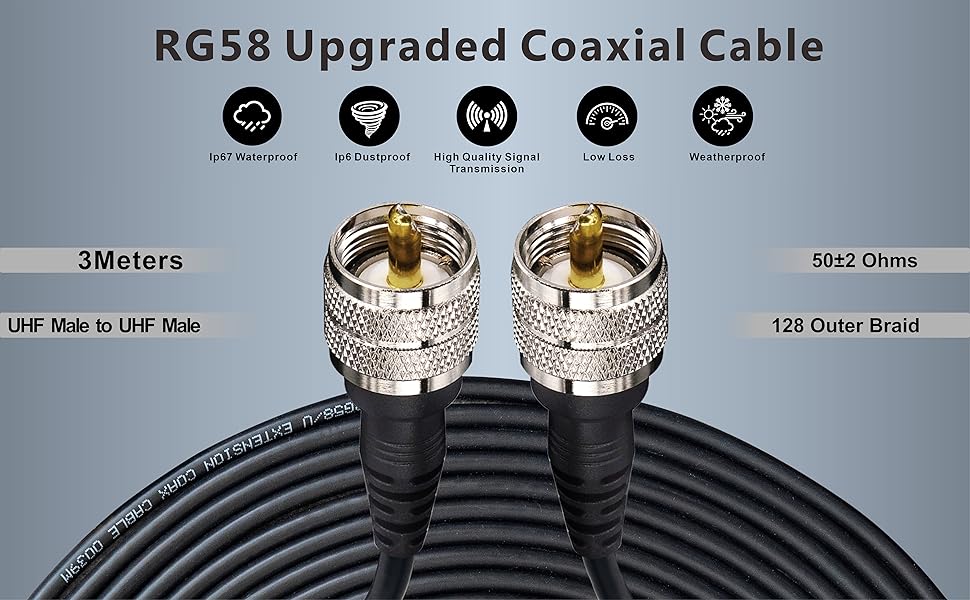 Boobrie Upgraded UHF Male to UHF Male Cable PL-259 Cable 3M RG58 SuperFlex RG58 CB Coax Cable Low Loss CB Radio Ham Radio Antenna Extension Cable for CB Ham Radio SWR Meter/Antenna Analyzer