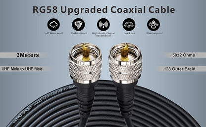 Boobrie Upgraded UHF Male to UHF Male Cable PL-259 Cable 3M RG58 SuperFlex RG58 CB Coax Cable Low Loss CB Radio Ham Radio Antenna Extension Cable for CB Ham Radio SWR Meter/Antenna Analyzer