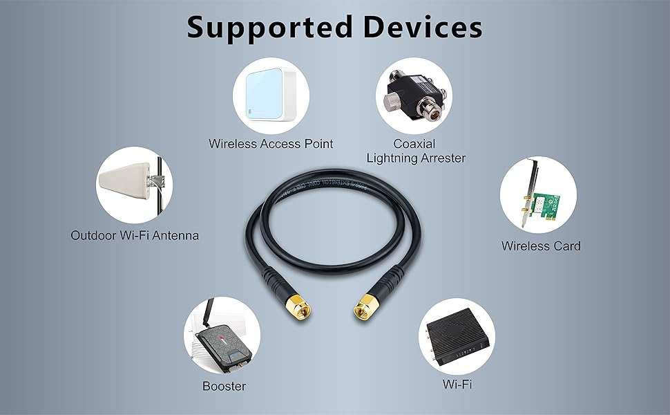Boobrie Upgraded SMA Male Patch Lead Cable 0.5M RG58 Coxial Cable SMA Male to SMA Male Cable RG58 Pro SMA Male RF Coaxial Cable Low Loss SMA Male Connector for WIFI Antanna Wireless Router Devices