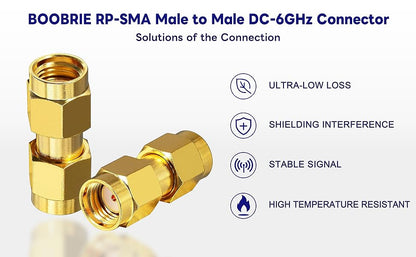 Boobrie RP-SMA Male to RP-SMA Male Adapter RP-SMA Male to Male RF Coax Connector DC-6GHz with SWR Test RP-SMA Connector for Wi-Fi Antenna Signal Booster Radio Extension Cable FPV Drone Pack of 2