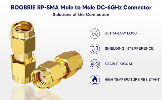 Boobrie RP-SMA Male to RP-SMA Male Adapter RP-SMA Male to Male RF Coax Connector DC-6GHz with SWR Test RP-SMA Connector for Wi-Fi Antenna Signal Booster Radio Extension Cable FPV Drone Pack of 2
