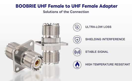 BOOBRIE UHF Female to UHF Female Coupler RF Straight Coaxial Connector SO-239 SO239 Flange Panel Mount Connector SO239 PL259 UHF VHF Antenna 4 Hole Flange Panel Mount Adapter Pack of 2