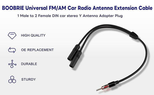 BOOBRIE Universal Radio Antenna Cable 40CM 2 Female to 1 Male DIN Car Radio Y Antenna Adapter Plug Cable Car Antenna Audio Car Antenna Stereo Radio Converter Splitter Cable