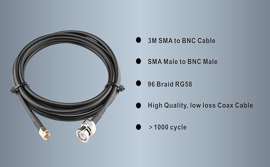 BOOBRIE 3M SMA to BNC Cable RG58 Coaxial Cable SMA Male to BNC Male Coaxial Cable BNC SMA Low Loss Jumper Cable for Antenna, Wireless LAN Devices, RF Coaxial Connector, RF Coaxial Cable, Wi-Fi, Radios