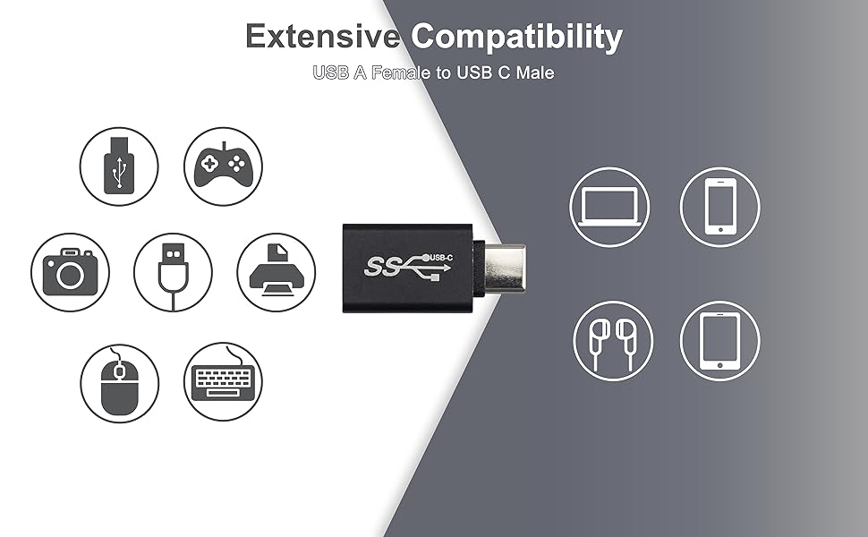 Boobrie USB C Male to USB 3.0 Female Adapter Type C to USB A Female Adapter USB C Male to USB A Female Adapter OTG for MacBook Pro 2019/2018/2017 MacBook Air 2018 Surface Go etc Type-C Devices 2-Pack
